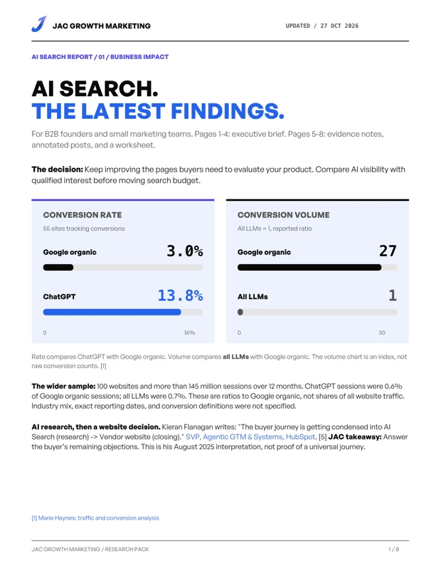 First page of the AI search research pack